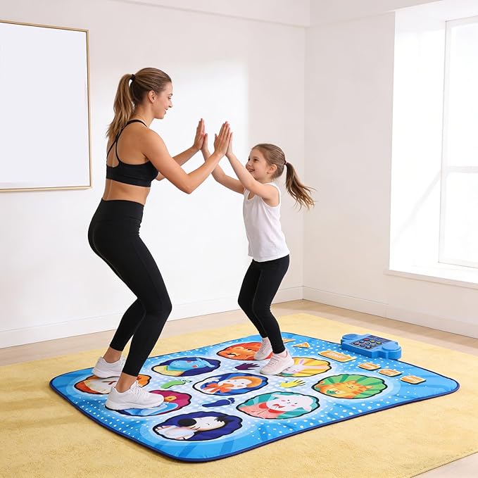 Music Dance Mat, Thick Ethenyl Non Slip Foldable Electronic Playmat with Built in Music and 80 Sounds for Kids (Blue)