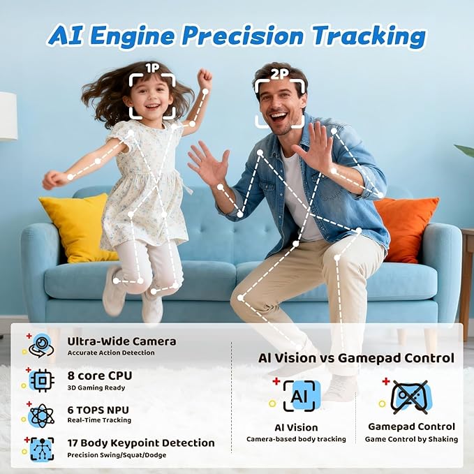 MotionX Active Game Console with 41 Motion Games for Kids & Family, AI Active Game Play System - No Subscription, Continuously Updated, Plug & Play, Great for Gaming Nights, Parties and Playdates