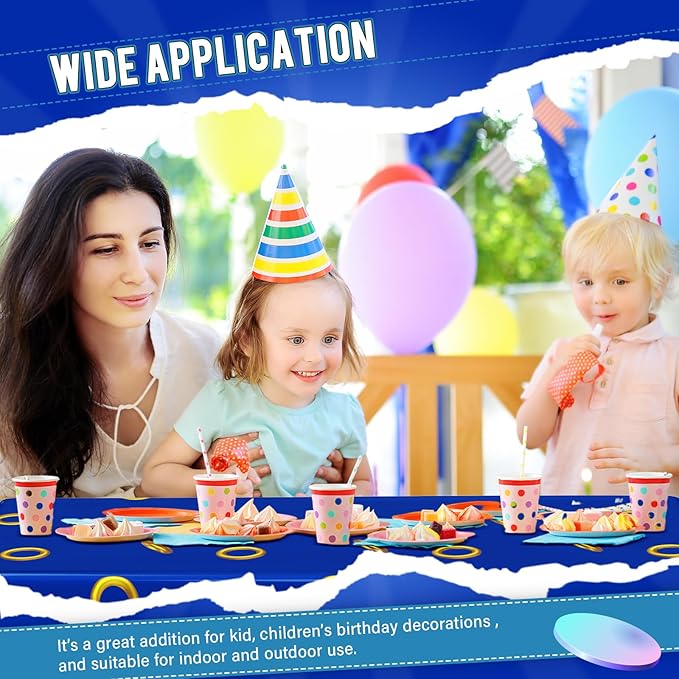 2 Pcs Birthday Party Decorations Plastic Cute Birthday Tablecloth 108 x 54 Inches Disposable Rectangle Tablecover for Boys Girls Kids Baby Shower Party Supplies (Gold Ring)
