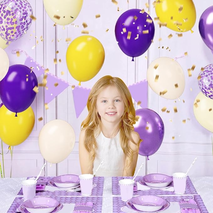 Paready Purple & Yellow Balloons Set - 50pcs, 12 Inch Light Yellow & Dark Purple Metallic Confetti Balloons for Kids, Boys' Sport Theme Birthday & Baby Shower Supplies