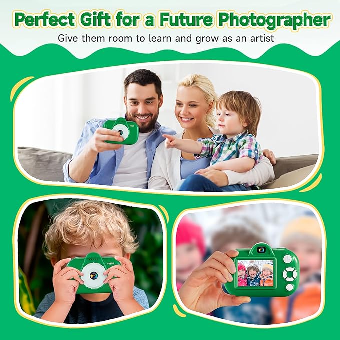 Kids Camera Digital Camera for Age 3-8, 1080P Toddler Camera for Kid with 32GB SD Card, Toddler Girls Toys Age 6-9, Christmas Birthday Gifts for Children, Grass Green