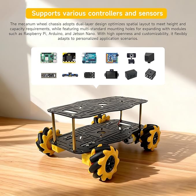 Mecanum Robot Chassis Car Kit with 360° Omnidirectional Wheel, Aluminum Alloy Frame, 60mm Omnidirectional Wheels, TT Motor, Robotic Moving Platform for DIY Education Robot