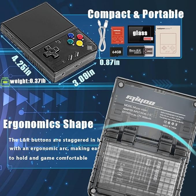 Miyoo Mini Plus Latest Version Retro Emulator Handheld Game Console with WiFi & RTC , 3.5’’ 640*480 IPS Screen 3000mAh Battery, Pulper 64GB