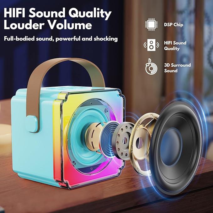 Karaoke Machine, Portable Speaker with Microphones, Birthday Family Party Gifts for Kids Girls Boys 3 4 5 Year Old