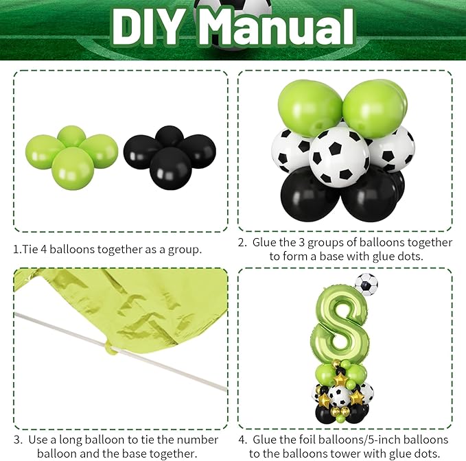 Green Number 8 Balloon Soccer 40 Inch Number Eight Foil Balloons Tower Set for Boys 8th Birthday Party Decorations Giant Large Digital Aluminum Balloons Stack for Football Lover World Sports Game
