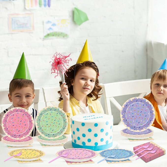96Pcs Ice Cream Party Decorations Sweet One Birthday Plates Tableware Set Colorful Sprinkle Dessert Theme Dinner Paper Plates Napkins Donut Theme Dinnerware for Girls Baby Shower Party Supplies Favors