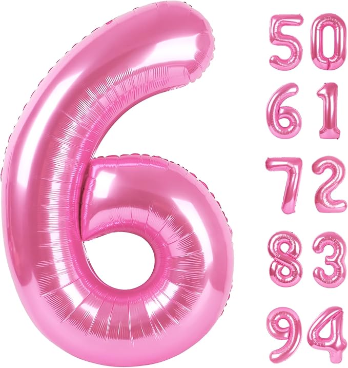 Pink 6 Balloon, Number Balloons 40 Inch, 6th Balloons for Birthday Decorations, Pink Party Supplies 6 Birthday Balloon, Number 6 Balloon