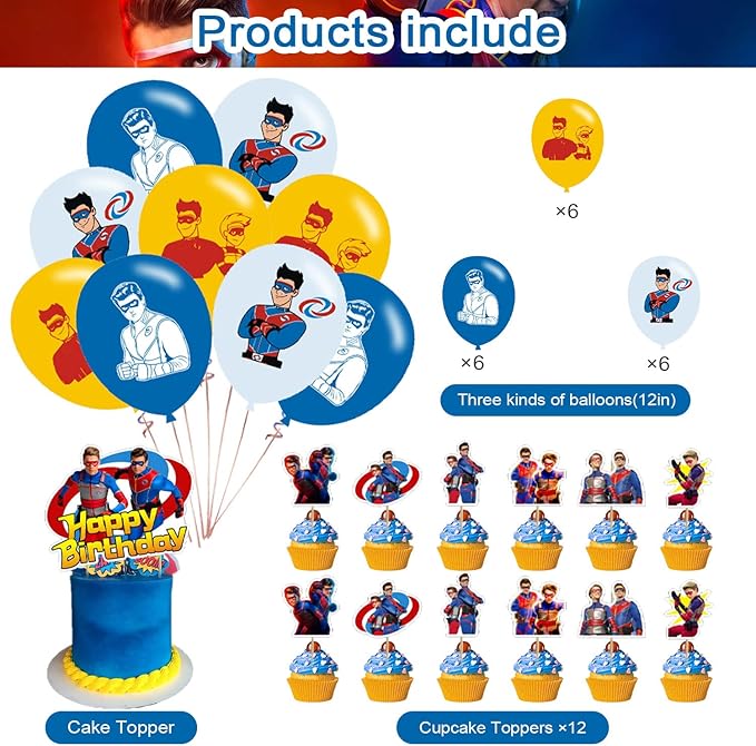 Henry Party Decorations,Danger Birthday Party Supplies Includes Banner - Cake Topper - 24 Cupcake Toppers - 18 Balloons