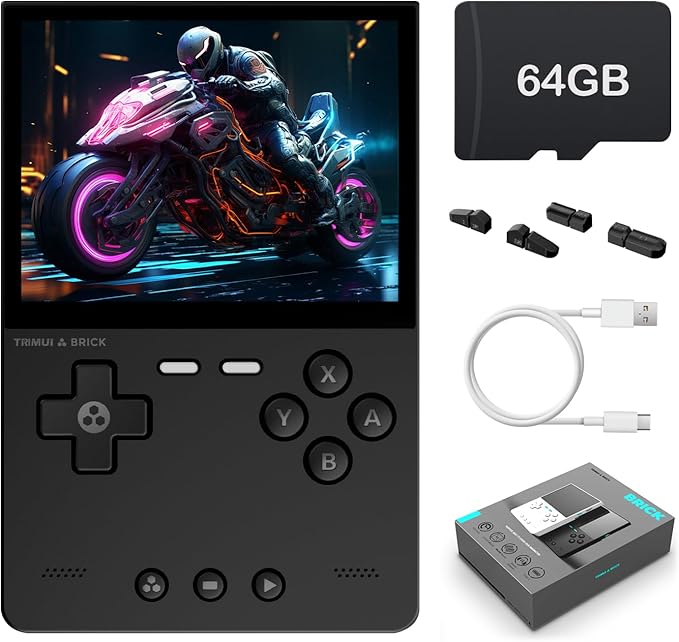 Trimui Brick Handheld Game Console 3.2-Inches Display Game Console,1024x768 IPS Screen Supports Multiple Simulators,Linux System Built-in 64G TF Card Black