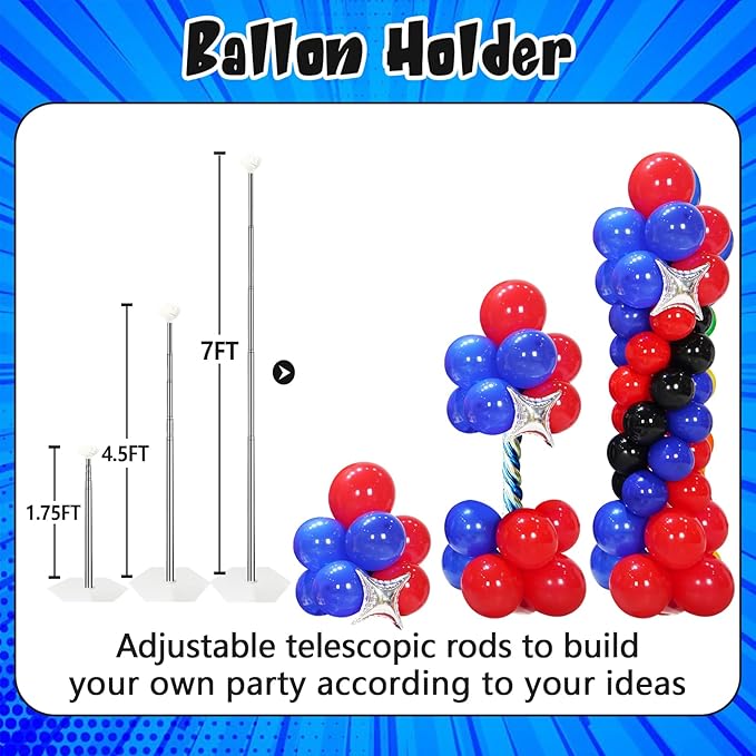 Spider Balloons Birthday Party Decorations Supplies Kids, Superhero Banner Themed Backdrop Balloon Column Arch Garland Party Decor Kit for Boy -228Pcs