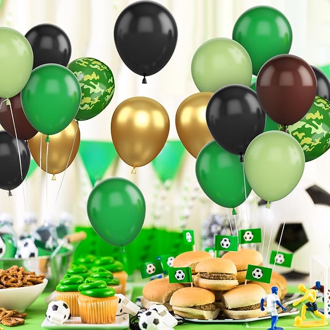 Green and Brown Balloons, 12 Inch Camo Balloons Brown, Sage Green and Metallic Gold Balloon Dark Green and Black Balloon for Army Theme Hunting Camping Jungle Birthday Baby Shower Supplies