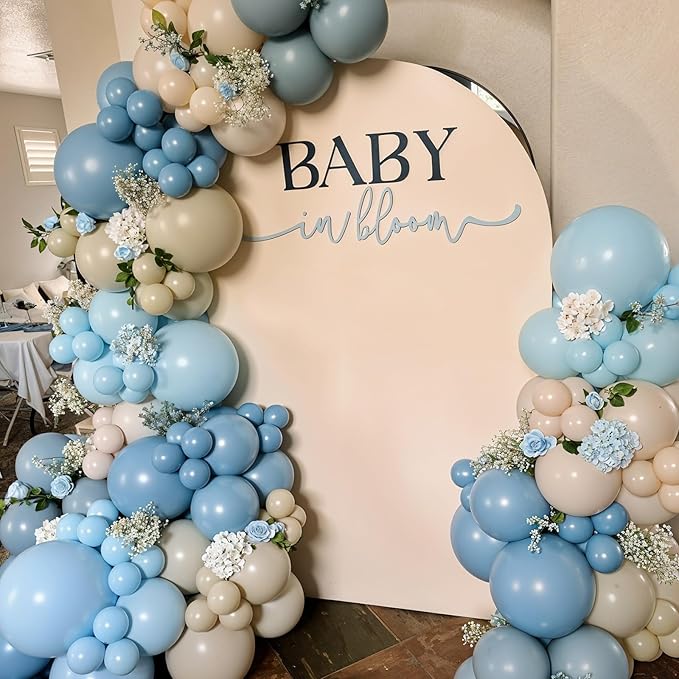 Dusty Blue Balloons 12 Inch Pastel Fog Blue Slate White Sand Metallic Gold Confetti Party Balloons Light Baby Blue White Gold Latex Balloon for Boy Baby Shower Birthday Wedding Party Decoration