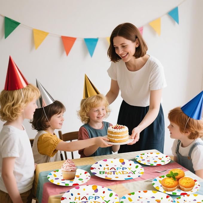 180PCS Happy Birthday Party Supplies Serves 60,Rainbow Dot Party Paper Plates and Napkins Set for Kids Boys Girls Birthday Party Decorations