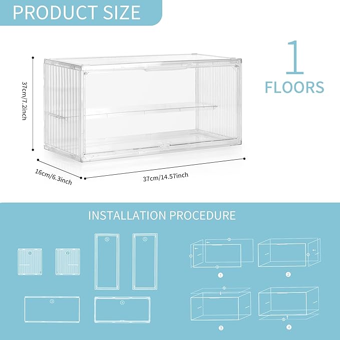 Acrylic Display Case, 2 Layer Adjustable Figure Display Case, Acrylic Display Box with Magnetic Door for Collectibles Action Figure |14.5 x 7.2 x6.3inches (1, 14.5 x 7.2 x6.3inches)