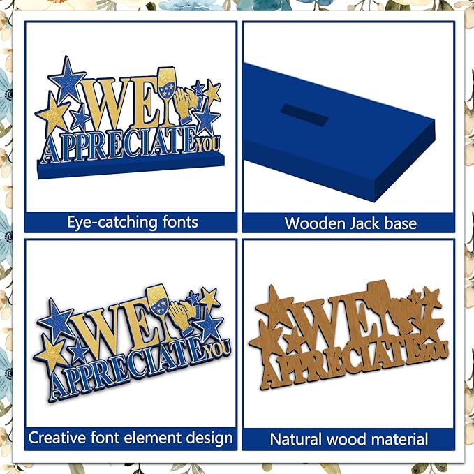 Employee Appreciation Decorations, Navy Blue Gold Thank You Table Centerpieces, Appreciate Table Topper Decor for Pastor Teacher Doctor Nurse Employee Staff Graduation Appreciation Party Supplies