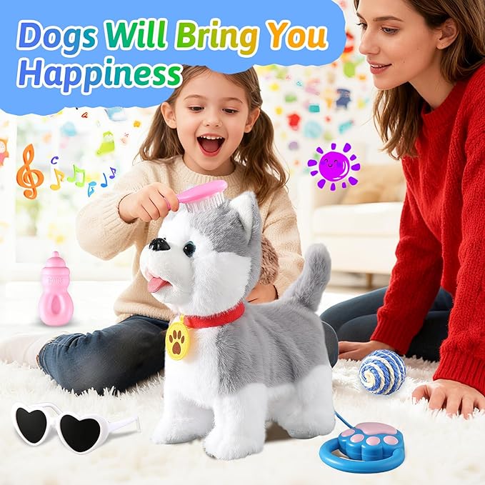Marsjoy Husky Walking Barking Dog for Kids Interactive Musical Puppy Robot Repeats What You Say, Realistic Licking Tongue Wagging Tail Remote Control Toddler Toys for Girls and Boys Birthday Gifts