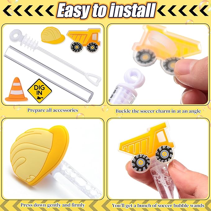 48 Pcs 4.2'' Mini Bubble Wands Bubbles Party Favors Birthday Party Supplies Favor Decorations for Gift Back to School Goodie Bag, Contains Liquid(Construction)