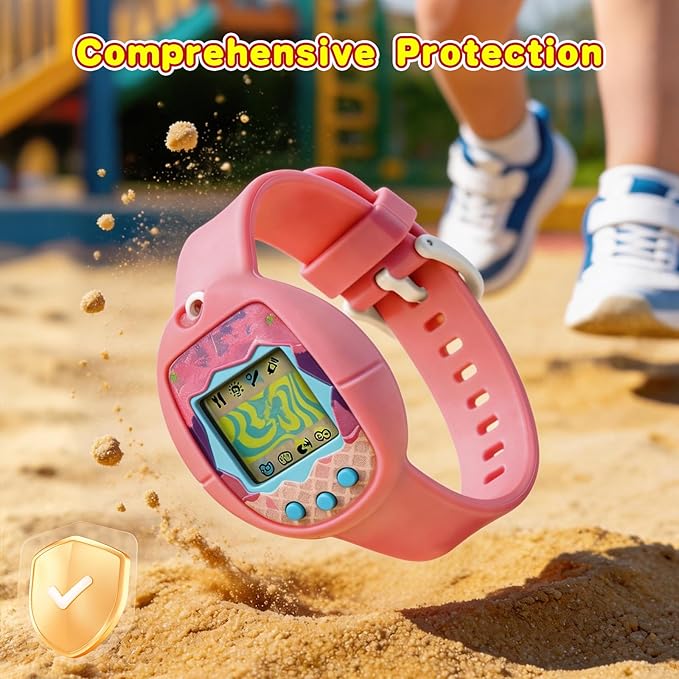 Soft Silicone Wristband for Tamagotchi Original, for Gen 1/2, Neon, Retro Flowers, 90s, Fresh Strawberry, Adjustable Anti-Drop Strap for Kids, Teens, Adults, Parents & 90s Nostalgia Lovers (Pink)