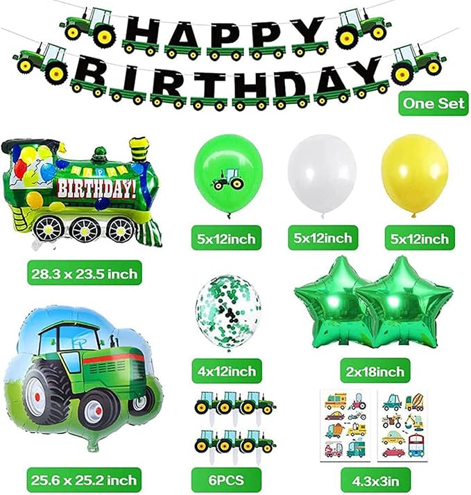 Birthday Decoration 2 Years Old, Tractor Birthday Decoration, Balloon Tractor Decoration Children's Birthday Party, Foil Balloon Tractor for Birthday Decoration Baby Shower Boys
