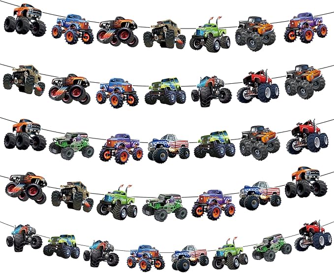 Monster Truck Happy Birthday Banner Truck Car Birthday Decorations Racing Theme Party Decorations Party Decoration Supplies Suitable for Boys Girls Baby Children Decoration