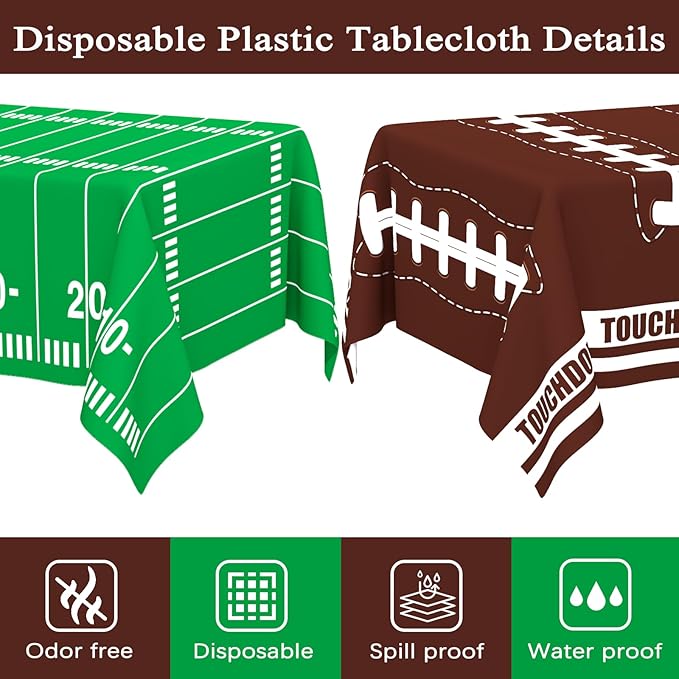 WNINK 4 Pack Football Tablecloth - Disposable Plastic Table Cover for Football Themed Party Games Decoration - 54 X 108 Inch