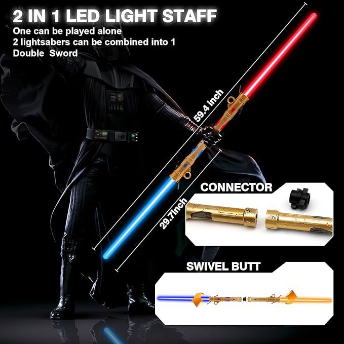 Light Sword Toy for Kids, LED Dual Light Sabers with FX Sound Rechargeable Light Sword Set for Galaxy War Fighter Warriors, Halloween Dress Up Party Kid Gift, Christmas Birthday Present (2 Pack)