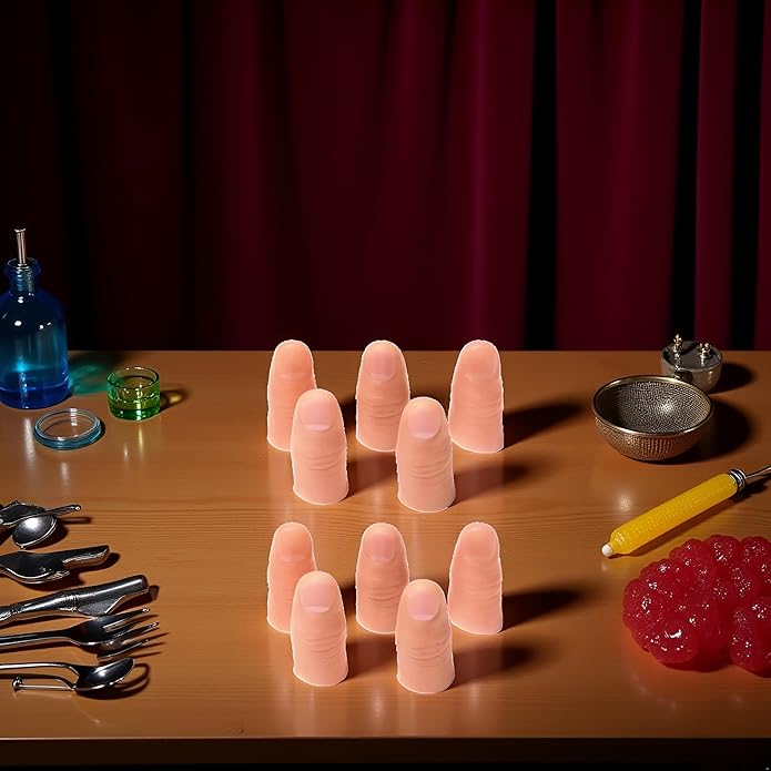 10Pcs Thumb Tip Magic Tricks,Disappearing Silk Fake Thumb Tip Magic,Fake Thumb Tip Vanish Magic,Trick Gimmick Magician Accessory, Close up Illusions Making Objects Appear,Disappear,Novelty Gag Toys