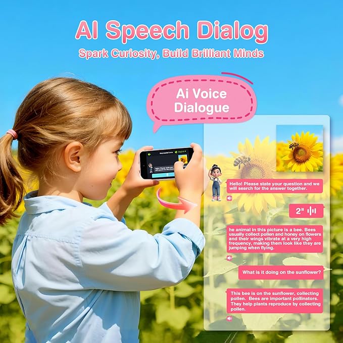 AI Digital Camera for Kids with WiFi, Photo Recognition & Voice Dialogue, 4" Touch Screen AI Kids Smart Camera with Dual Lens, Portable Learning Toy, Christmas Birthday Gift for Ages 3-15 (Pink)