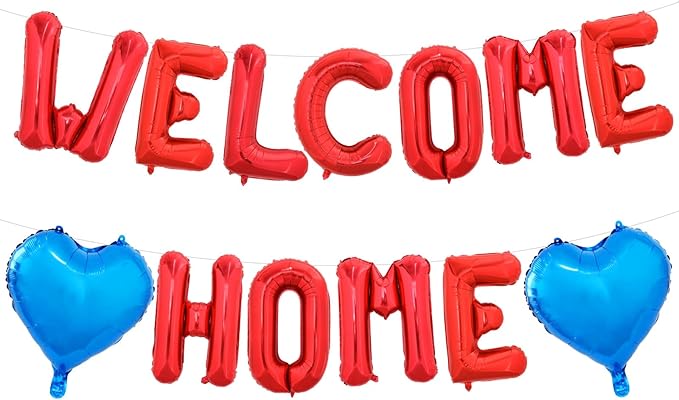 TONIFUL Welcome Home Balloons,16 Inch Red Welcome Home Foil Balloons Banner Welcome Home Party Decorations for House Warming Party Homecoming Party Decorations Family Gathering Supplies