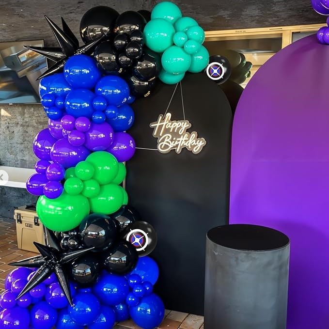 Green Purple Teal Balloons, 50Pcs 12 Inch Fruit Green Purple Royal Blue Teal Black Balloons for Boys Men Game Theme Birthday Party Decorations Boy Baby Shower Supplies