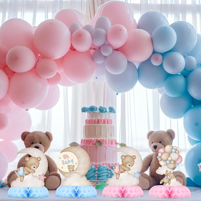 Gender Reveal Party Decorations, Blue Pink Bear Honeycomb Centerpieces, Baby Shower Table Decorations, What Will Baby Be Bear Theme Party Supplies