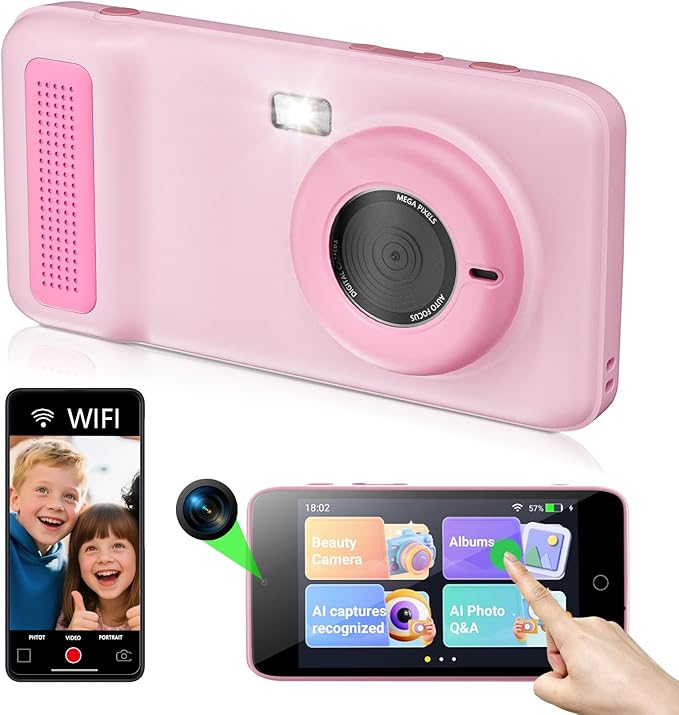 AI Digital Camera, AI Kids Camera Everything Recognition for 4 to 12 Years Old Girls Boys, Dual Lens, 5G/2.4G Dual-Band Wi-Fi, 4" LCD Touch Screen, Gift Ideas for Birthday Christmas Festival