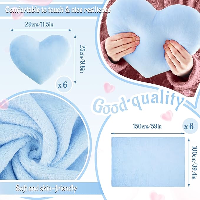 36 Pcs Sleepover Party Supplies for Girl Spa Slumber Birthday Favors Throw Blanket Pillow Eye Mask Headband Scrunchies (Solid Color,Light Blue)