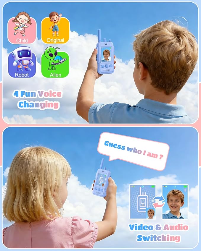 Walkie Talkies for Kids, 2 Pack Rechargeable Video Intercom Kids Walkies Talkies, Indoor Outdoor Toys Gifts for Family Games, Outside, Camping, Hiking for Boys Girls Ages 3-6(Blue)