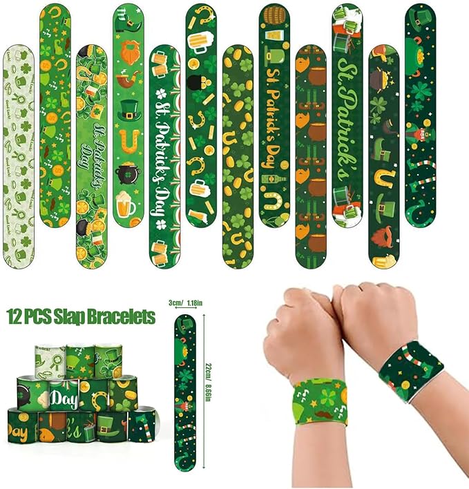 LSCQYYCC- St. Patrick's Day party gift set, including shamrock glasses, soft rubber bracelets, beaded chains, mustaches, hair bands, and Irish-themed party supplies with themed stickers