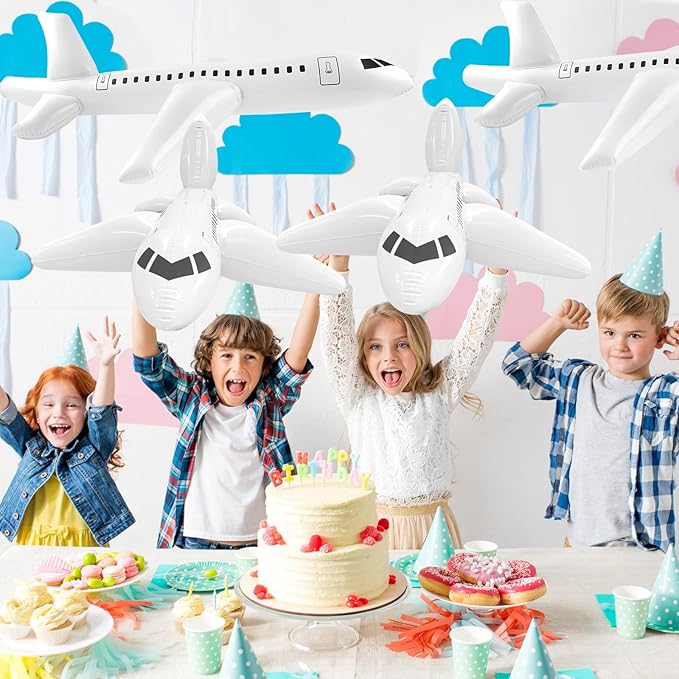 Mototo 4 Pieces Inflatable Airplane Balloon 40 Inch Large Inflatable Plane Balloon White Plane Toy Float Airplane Aviation Themed for Outdoor Indoor Birthday Party Swimming Pool Party Supplies