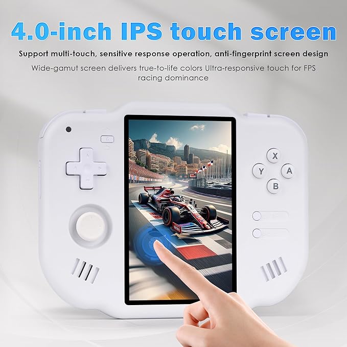MagicX Zero 40 Retro Handheld Game Console 4.0 Inch IPS Screen 4300mAh Battery Linux and Android System Built-in 64G TF Card Handheld Fingerprint-Free Multi-Touch Portable Game Console(White)