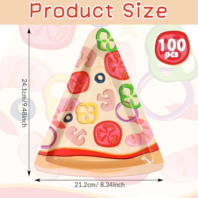 100Pcs Pizza Party Paper Plates Pizza Birthday Party Decorations Pizzas Tableware Dinnerware Set Italian Pizzas Dessert Plate for Picnics Birthday Baby Shower Parties Favor Supplies