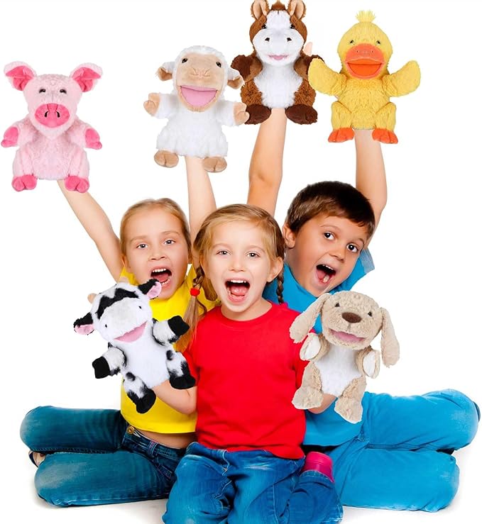 Liliful 6 Pieces Animal Hand Puppets Kids Hand Puppets with Working Mouth Animal Toddler Plush Toy for Show Theater Birthday Easter Basket Stuffers (Farm,9.84 inches/ 25 cm)