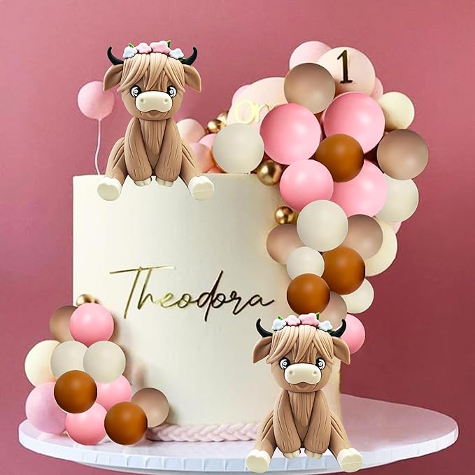 JeVenis Two Highland Cow Cake Decorations Cake Topper Highland Cow Party Favors For Highland Cow Birthday Party Supplies