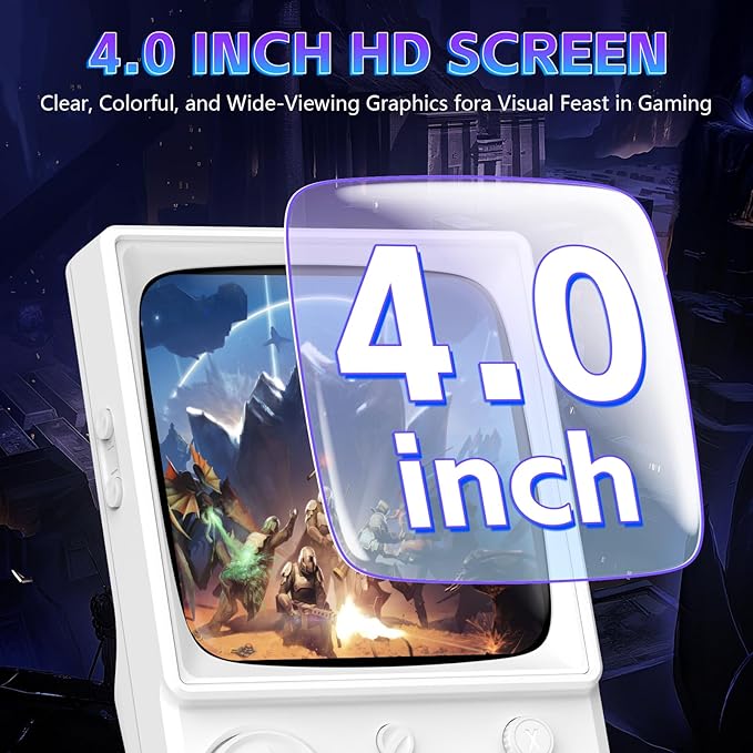 R36TMAX Retro Handheld Game Console, 4.0 Inch IPS HD Screen Retro Gaming Console, Handheld Game Console with 18000+ Classic Games, Supports WiFi Networked Fighting and OTG, Built-in 64G-Pearl White