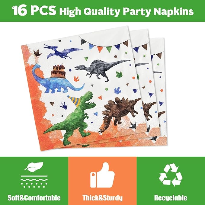 WERNNSAI Dinosaur Birthday Decorations - 33 PCS Dino Plates Napkins Tablecloth Watercolor Dinosaur Party Decorations Dino Party Favors for Birthday Supplies Serves 16 Guests