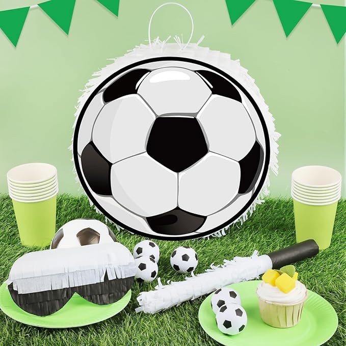 Hooqict Soccer Ball Pinata with Blindfold and Bat Stick Soccer Birthday Party Decorations for Kids Boys Men Sports Themed Party Supplies School Classroom Activities