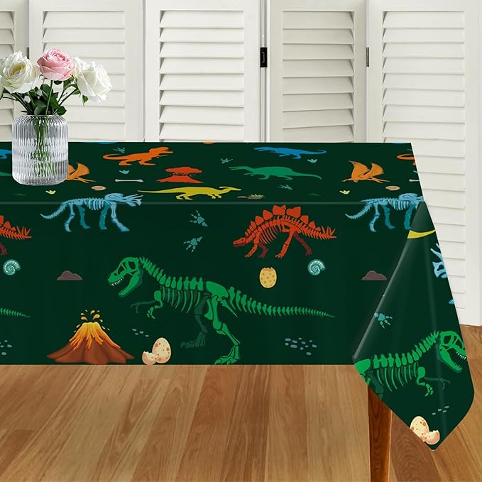 3 Pack Dinosaur Plastic Party Tablecloth, Dinosaur Birthday Decorations, Dinosaur Birthday Table Cover for Kids Boy Dinosaur Party Decorations, 54 x 108 Inch