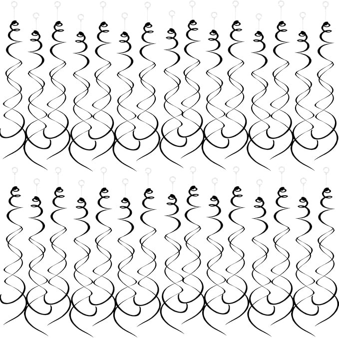 30 Pieces Hanging Swirl Party Decorations Foil Decorations Ceiling Swirl Spiral Hanging Plastic Streamer for Ceiling Birthday Graduation Wedding Celebration Baby Shower Party Supply (Black)