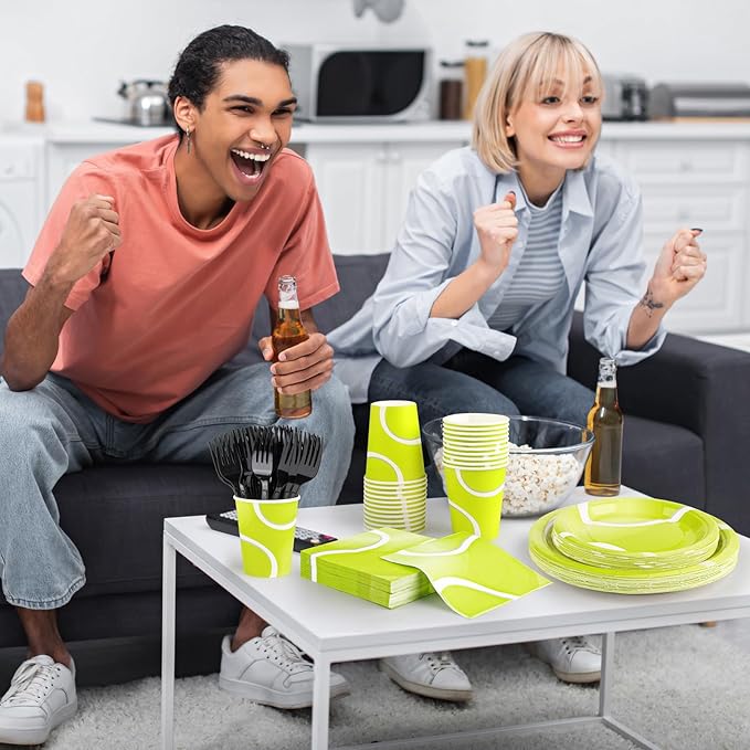 Durony 144-Piece Tennis Paper Plates & Napkins Dinnerware Set - Birthday Party Tableware Supplies Includes Plates, Napkins, Forks - Serve 24 for Sports & Tennis Parties