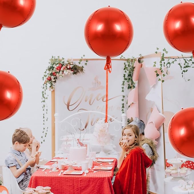 TONIFUL 8Pcs Large Red 4D Giant Round Foil Balloon 22inch Big Mirror Metallic Mylar Sephere Balloons for Christmas New Year Birthday Party Graduation Wedding Baby Shower Decoration Supplies