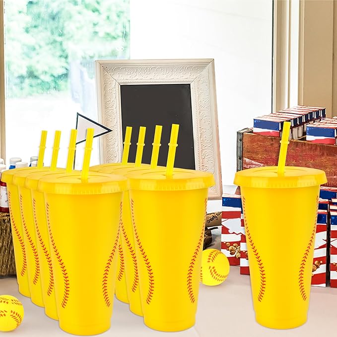 Hxezoc 16 Pieces Plastic Softball Cups Reusable Cute Party Cups 24 oz Sports Party Gifts for Softball Game Sport Birthday Party Decoration Supplies