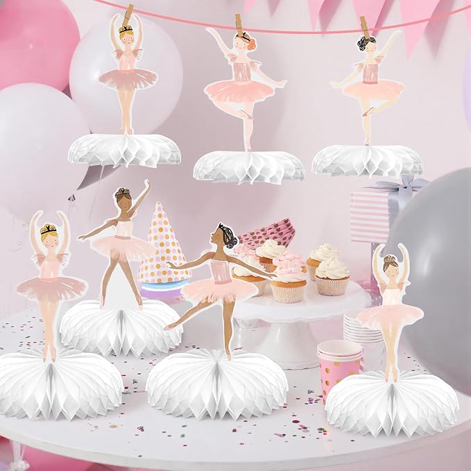 12 Pcs Ballerina Tutu Honeycomb Centerpieces Ballet Party Decorations for Tables Theme Dancers for Ballet Wedding Baby Shower Birthday Party
