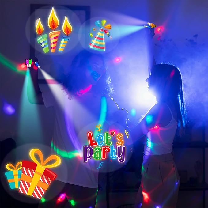 24PCS Happy Birthday Party Favors-LED Finger Lights：Glow-in-the-Dark Light-Up Toys Bulk for Kids,Colorful Birthday Theme Birthday Party Decorations Supplies,Goodie Bags, Classroom Prizes, Fun Gifts